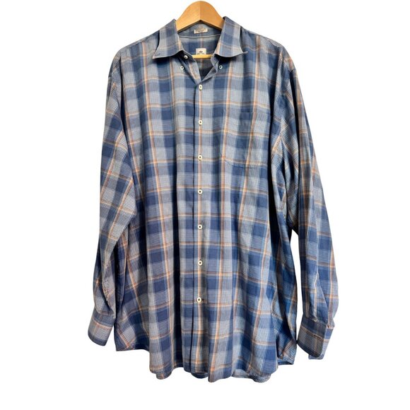 Peter Miller Men’s Button Up Dress Shirt Size XXL Wool Blend GUC Blue Plaid - Picture 6 of 7